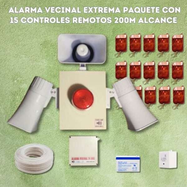 Alarma Vecinal con 4 Sirenas y 15 Controles Remotos: Seguridad Completa para tu Comunidad